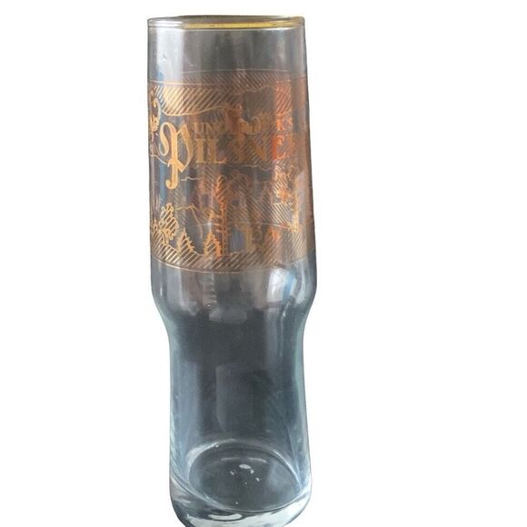 Pre Owned Uncle Ricks Pilsner Beer Glass 16oz Gold Lettering Great Graphics - Picture 5 of 13